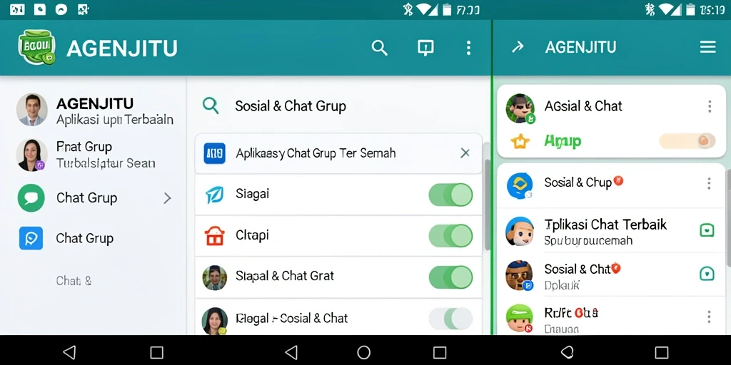 Tampilan antarmuka AGENJITU yang modern dan fungsional untuk Chat Grup.