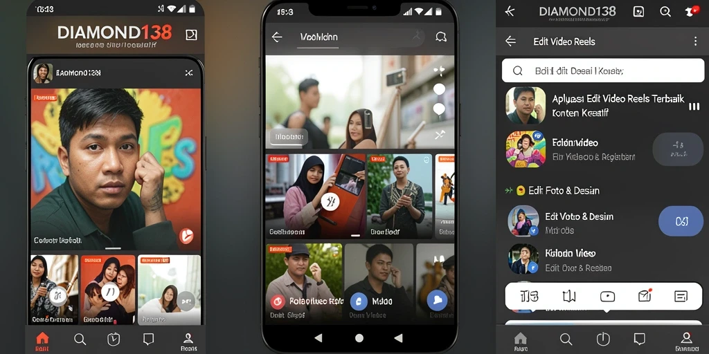 Tampilan antarmuka aplikasi DIAMOND138 untuk edit video reels.