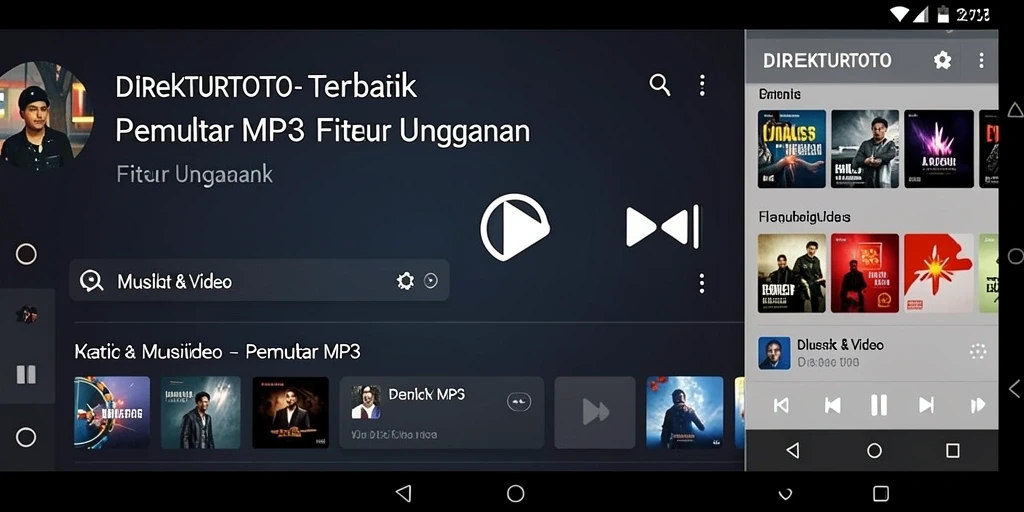 Screenshot aplikasi DIREKTURTOTO menampilkan antarmuka Pemutar MP3 yang modern dan fungsional.