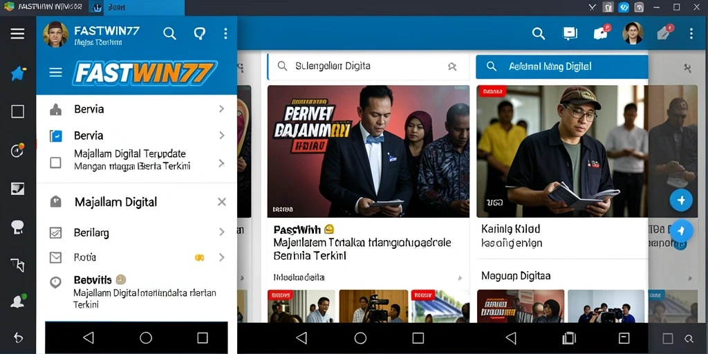 Tampilan antarmuka aplikasi FASTWIN77 dengan beragam fitur Majalah Digital.